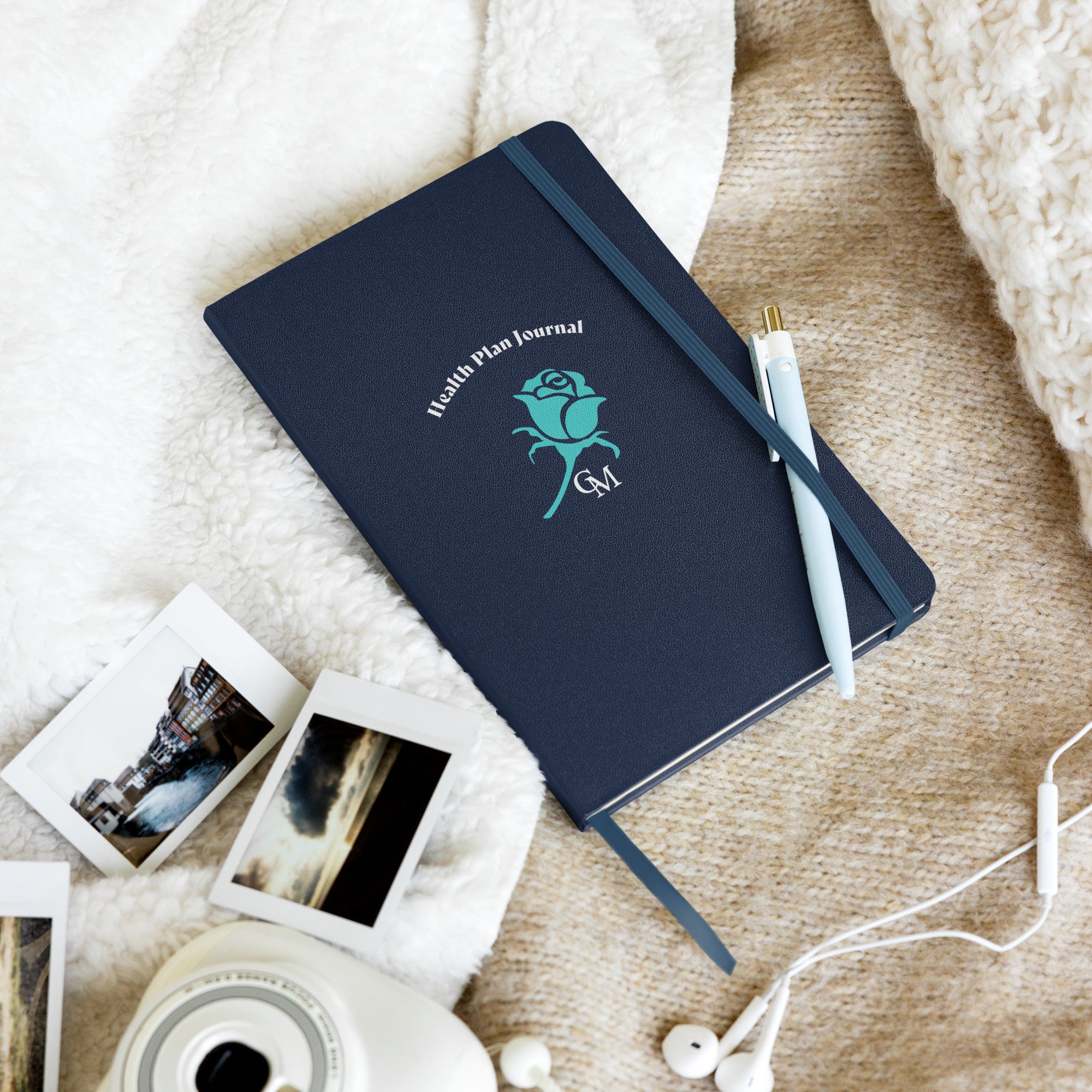 CM TURQUOISE ROSE HARDCOVER BOUND HEALTH PLAN JOURNAL/NOTEBOOK