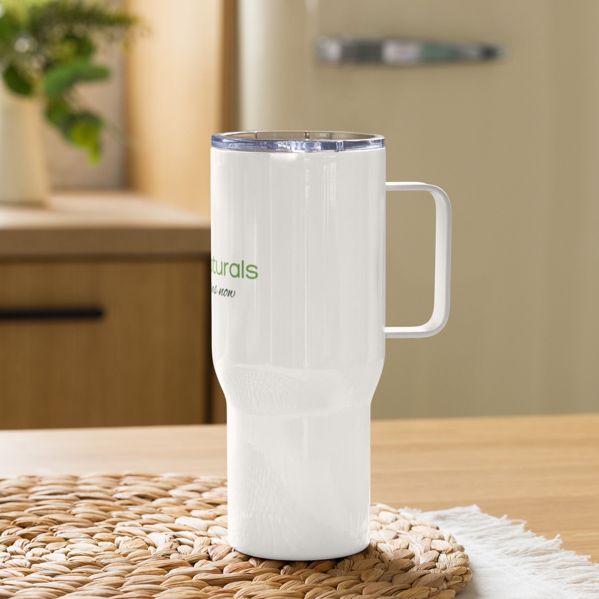 HBNaturals 25 ounce Travel mug with a handle